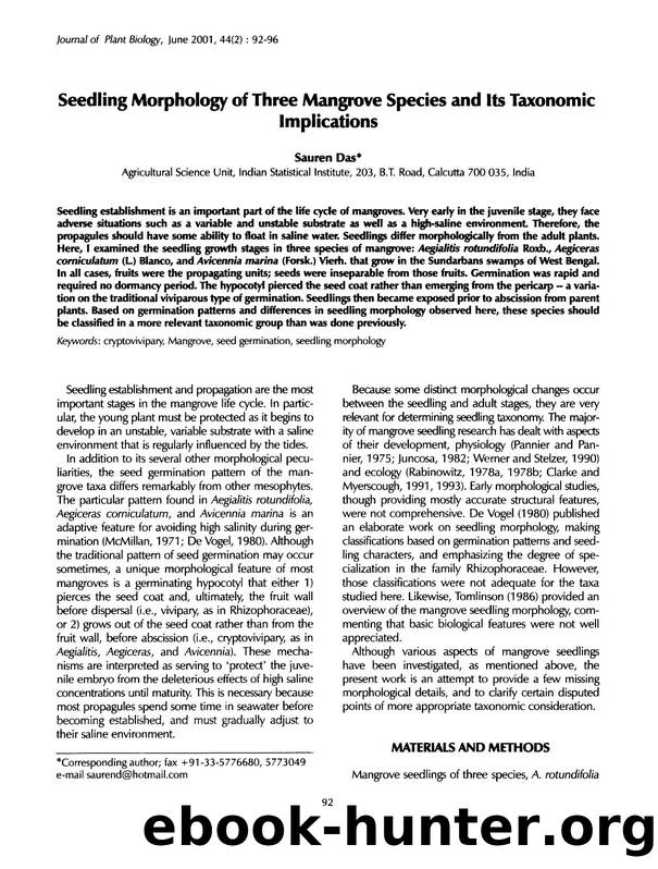 Seedling morphology of three mangrove species and its taxonomic implications by Unknown