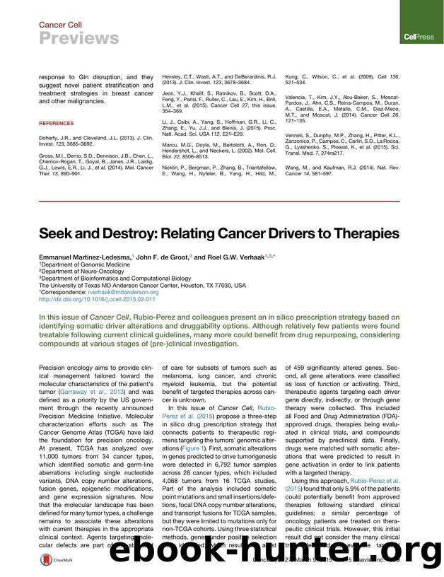 Seek and Destroy: Relating Cancer Drivers to Therapies by Emmanuel Martinez-Ledesma & John F. de Groot & Roel G.W. Verhaak