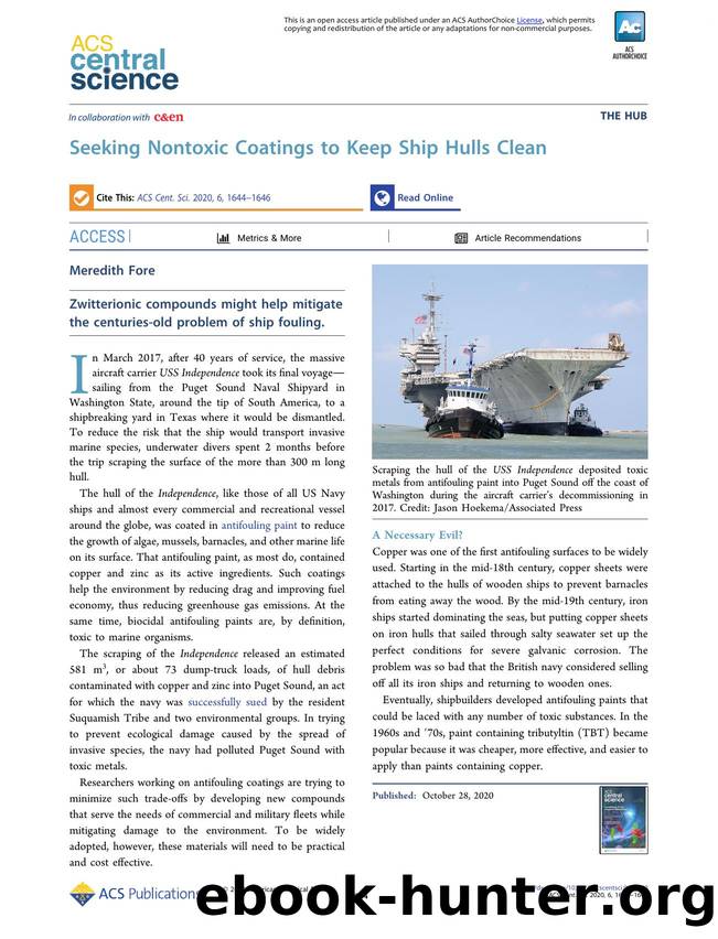 Seeking Nontoxic Coatings to Keep Ship Hulls Clean by Meredith Fore