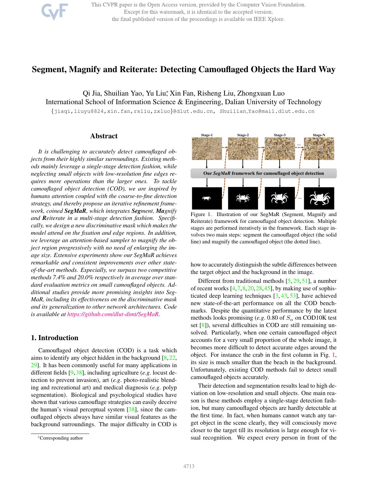 Segment, Magnify and Reiterate: Detecting Camouflaged Objects the Hard Way by Qi Jia & Shuilian Yao & Yu Liu & Xin Fan & Risheng Liu & Zhongxuan Luo