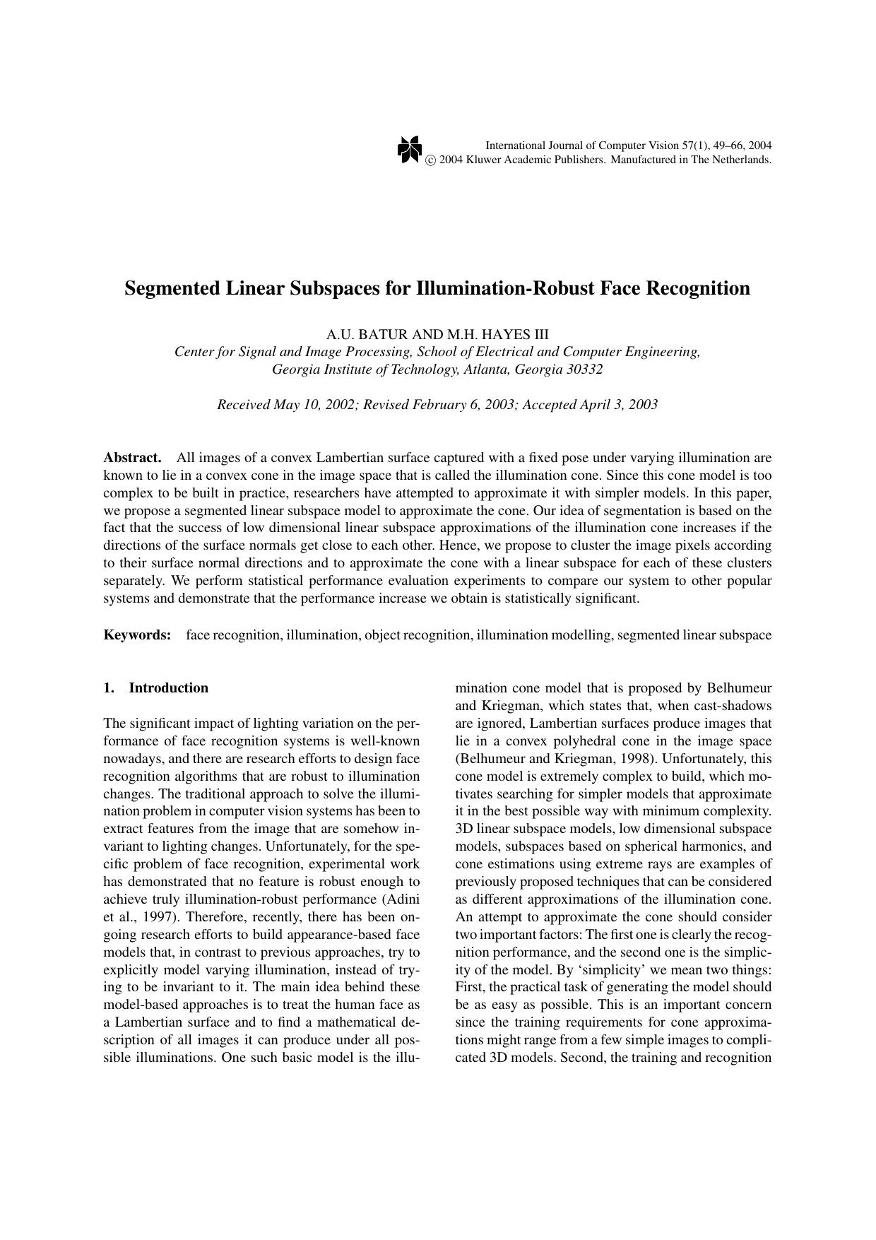 Segmented Linear Subspaces for Illumination-Robust Face Recognition by Segmented Linear Subspaces for Illumination-Robust Face Recognition
