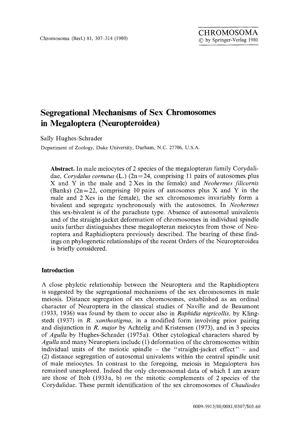 Segregational mechanisms of sex chromosomes in megaloptera (Neuropteroidea) by Unknown