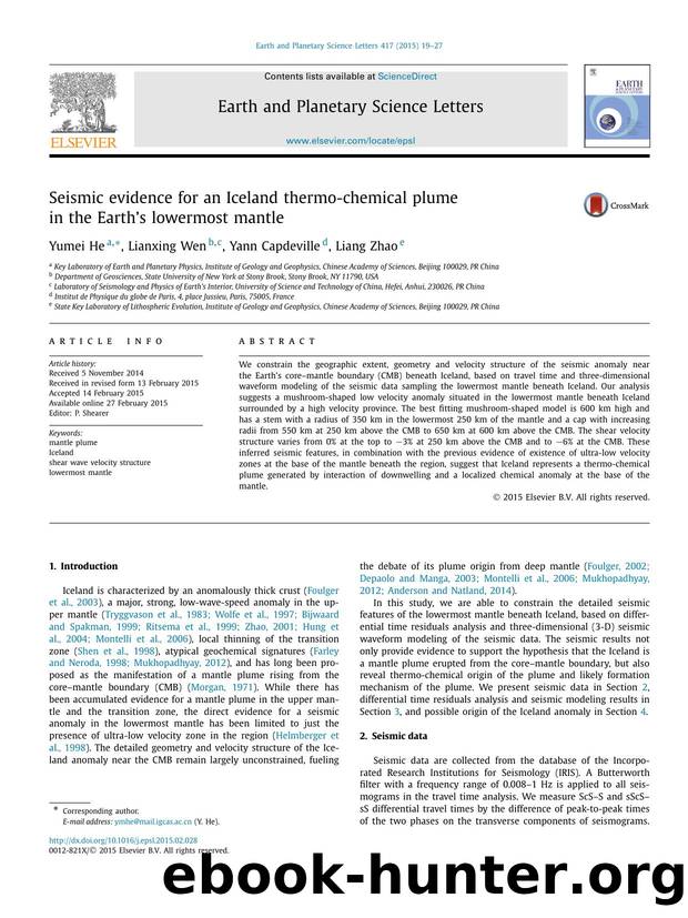 Seismic evidence for an Iceland thermo-chemical plume in the Earth's lowermost mantle by Yumei He & Lianxing Wen & Yann Capdeville & Liang Zhao