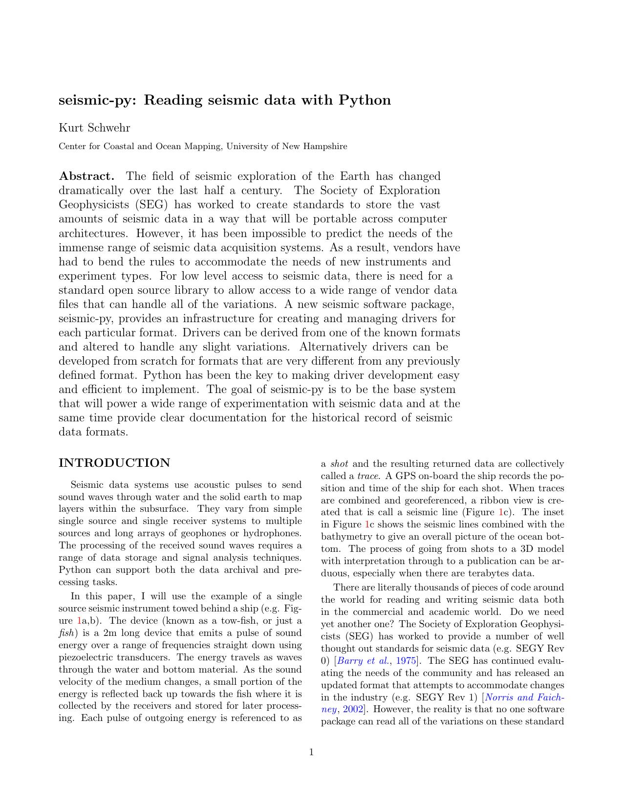 Seismic-py: Reading seismic data with Python by Kurt Schwehr