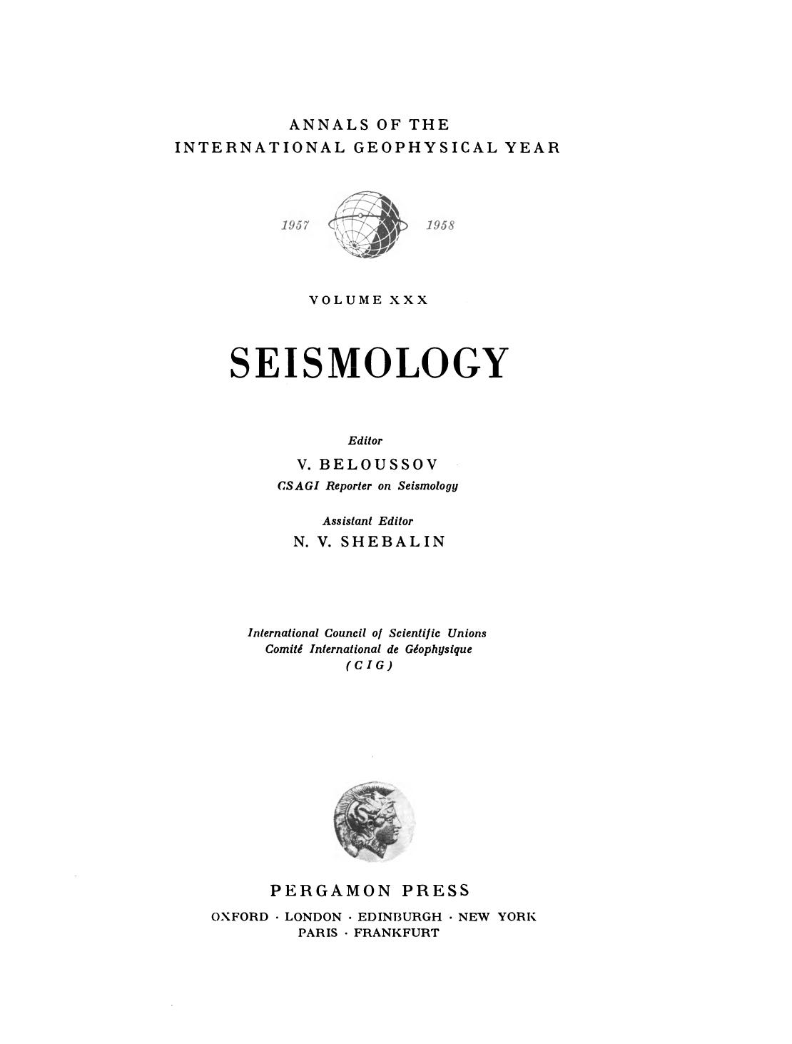 Seismology by V. Beloussov (Eds.)