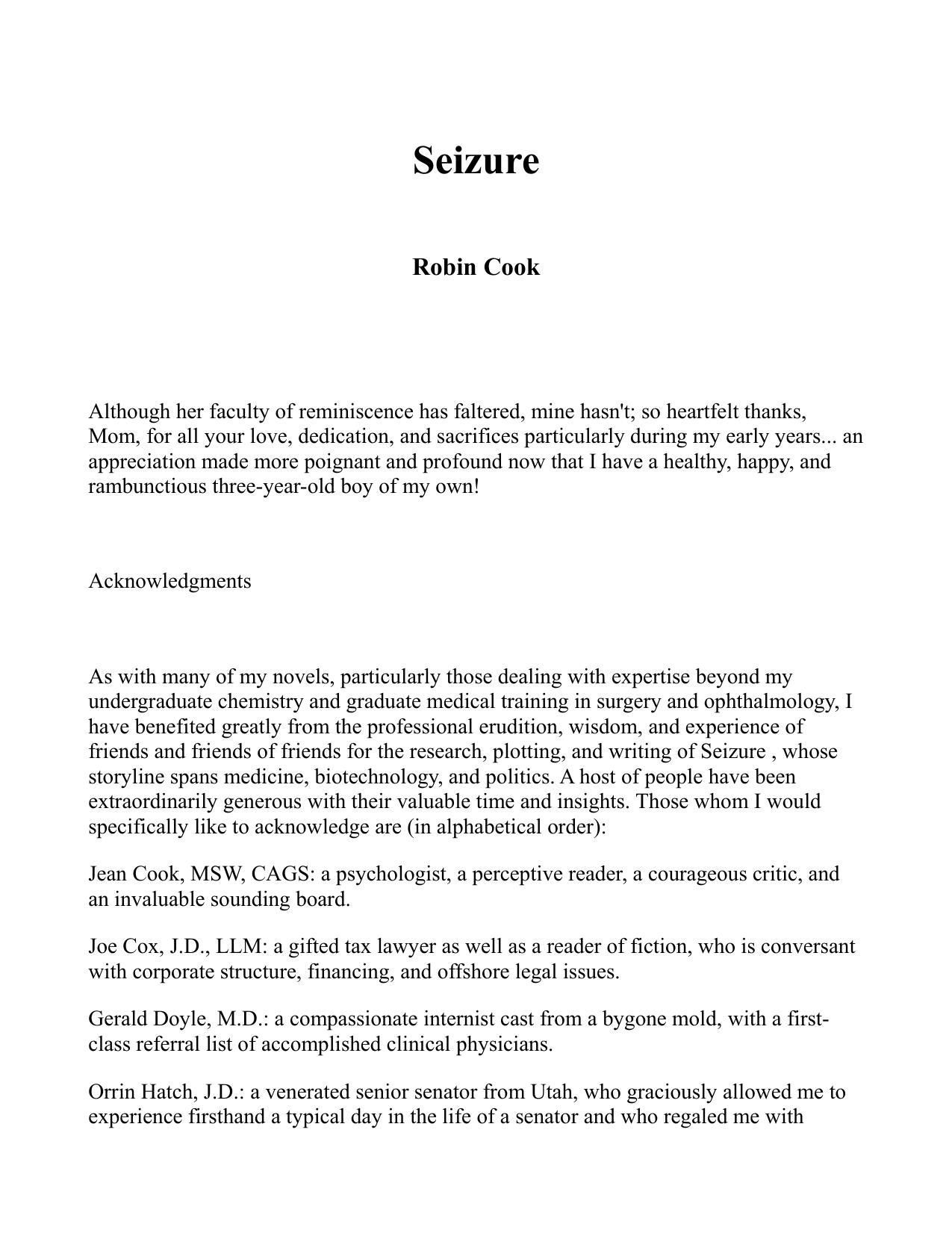 Seizure Medical Fiction by Robin Cook