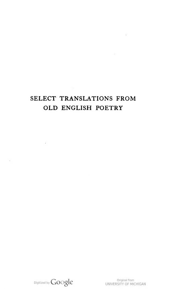 Select Translations from Old English Poetry by Albert S. Cook Chauncey B. Tinker