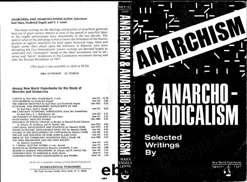 Selected Writings By Marx, Engels, and Lenin On Anarchism and Anarcho by Karl Marx Friedrich Engels Vladimir Lenin (1972)