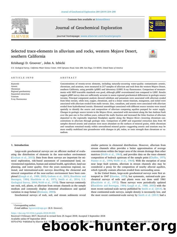 Selected trace-elements in alluvium and rocks, western Mojave Desert, southern California by Krishangi D. Groover & John A. Izbicki