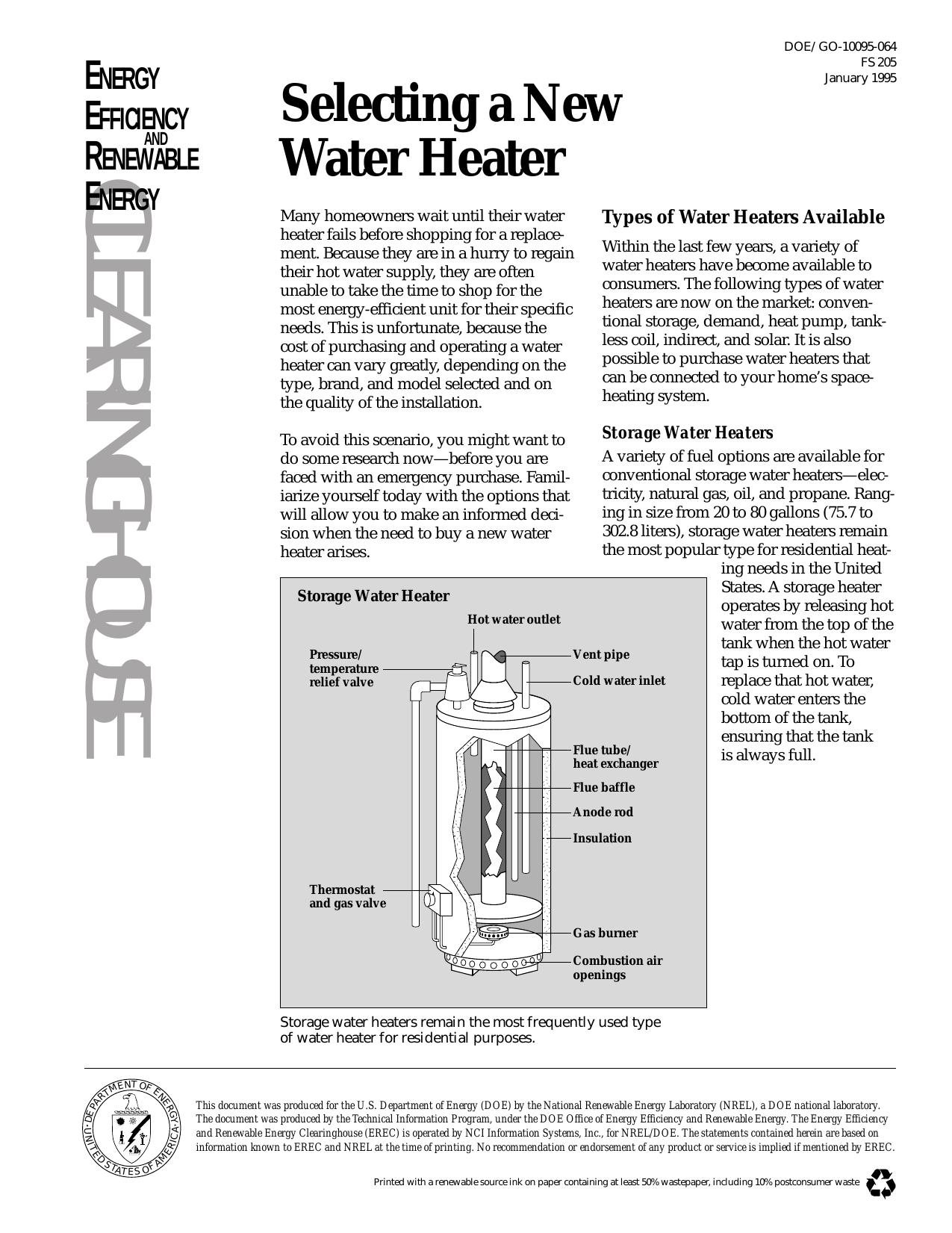 Selecting a new water heater by National Renewable Energy Laboratory