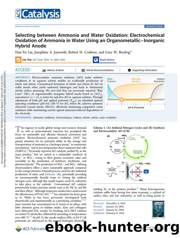 Selecting between Ammonia and Water Oxidation: Electrochemical Oxidation of Ammonia in Water Using an OrganometallicâInorganic Hybrid Anode by Han-Yu Liu Josephine A. Jayworth Robert H. Crabtree & Gary W. Brudvig