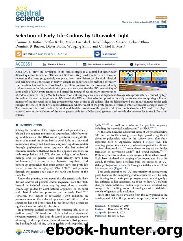 Selection of Early Life Codons by Ultraviolet Light by unknow