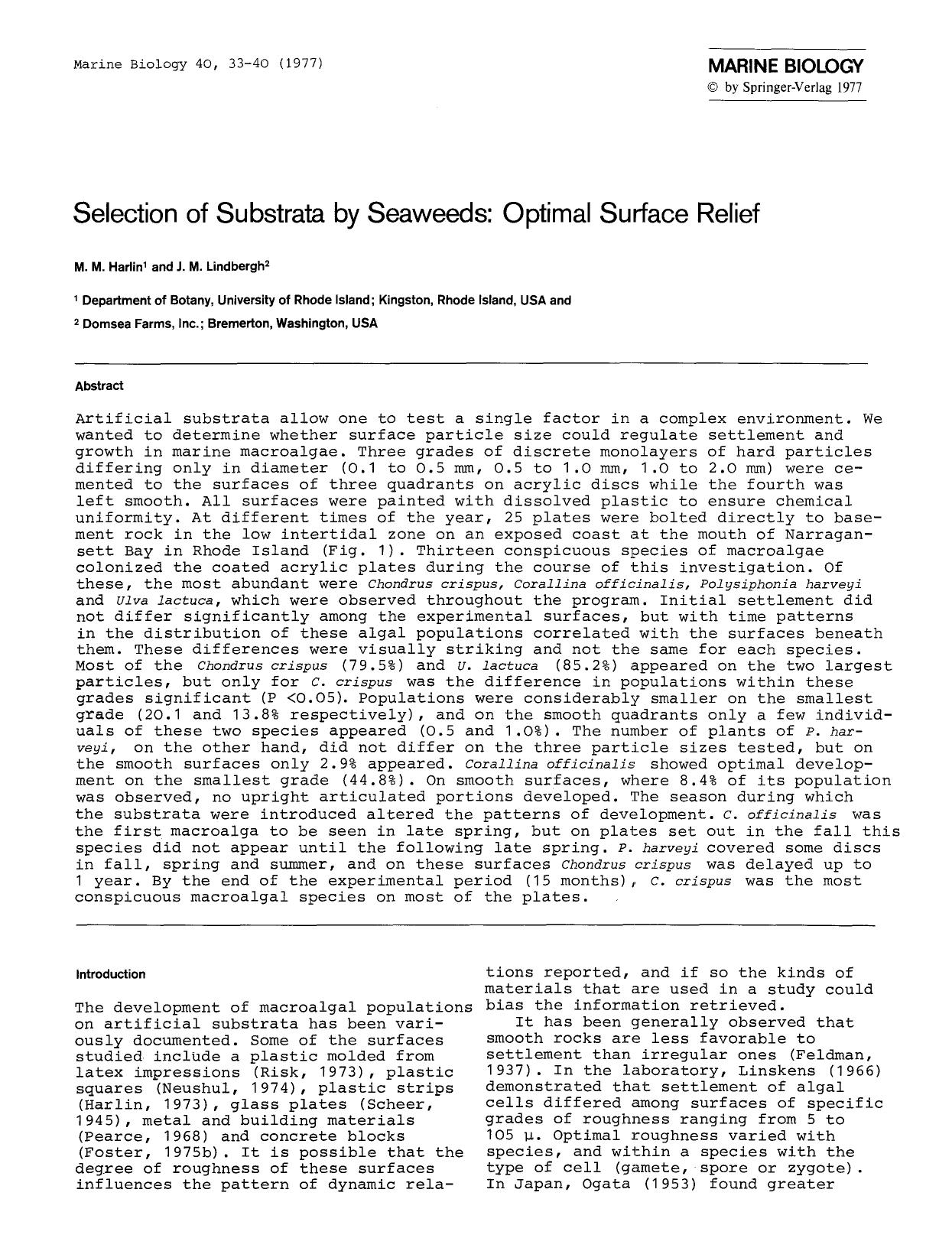 Selection of substrata by seaweeds: Optimal surface relief by Unknown