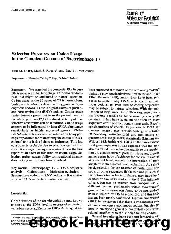 Selection pressures on codon usage in the complete genome of bacteriophage T7 by Unknown