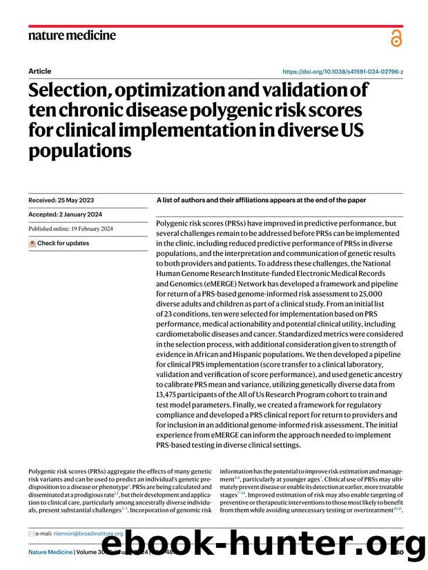 Selection, optimization and validation of ten chronic disease polygenic risk scores for clinical implementation in diverse US populations by unknow