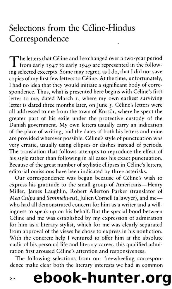 Selections from the CeÌline-Hindus Correspondence (1997) by Selections from the Céline-Hindus Correspondence (1997)