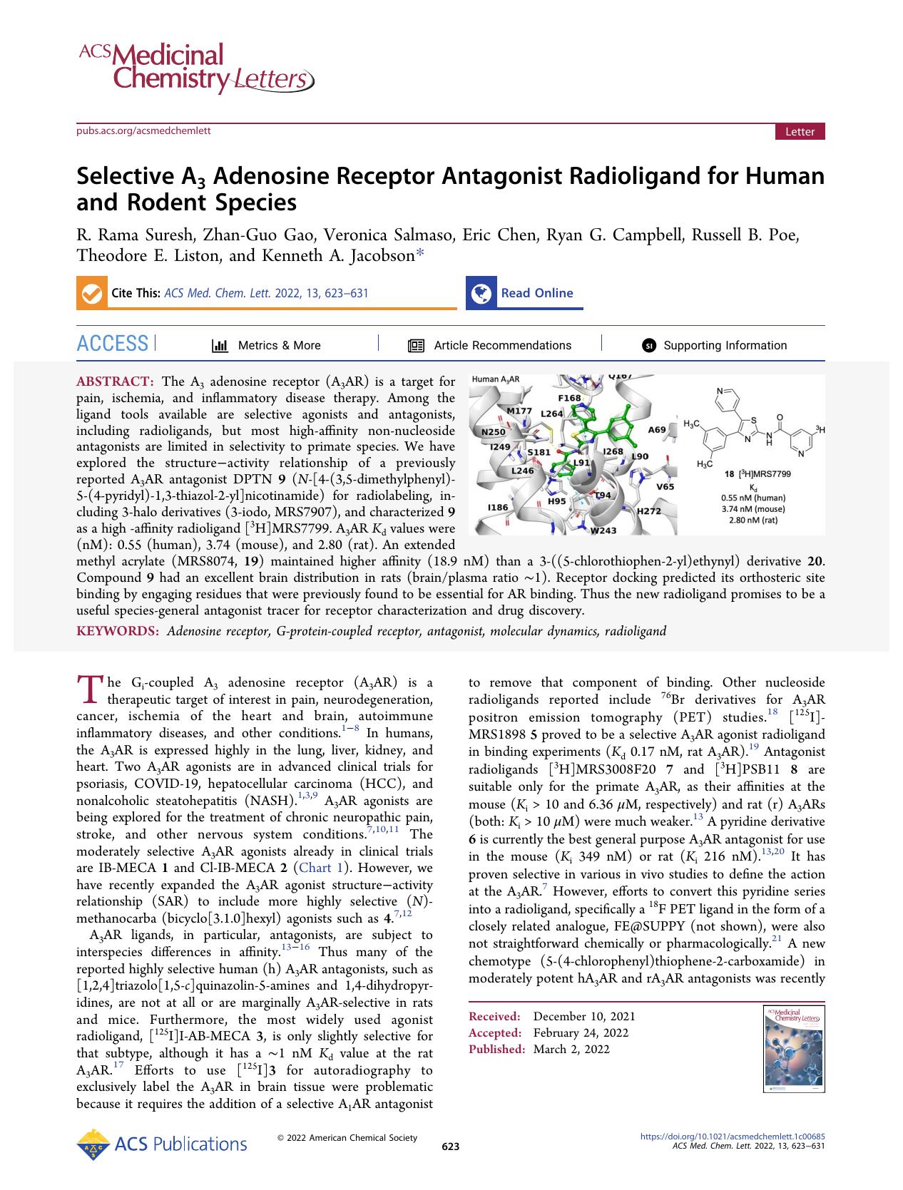 Selective A3 Adenosine Receptor Antagonist Radioligand for Human and Rodent Species by unknow