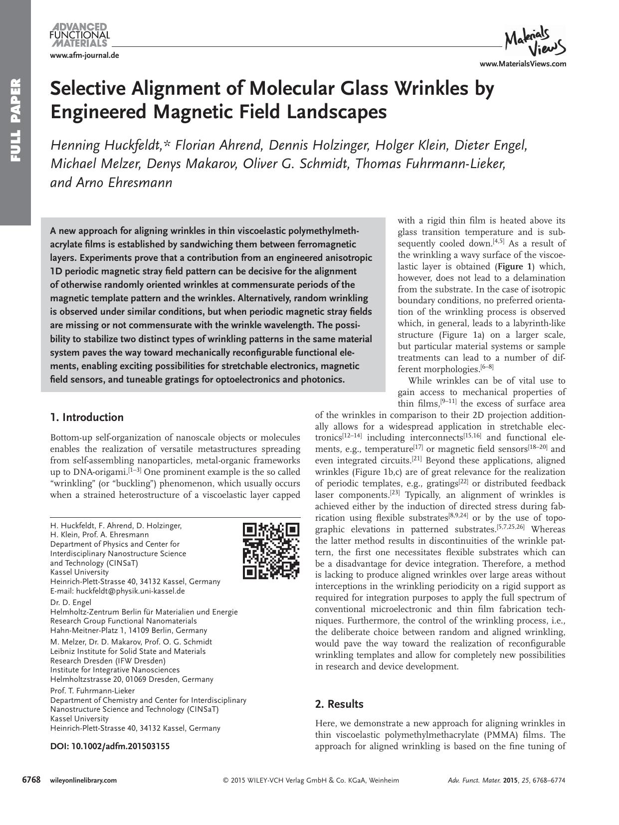 Selective Alignment of Molecular Glass Wrinkles by Engineered Magnetic Field Landscapes by Unknown