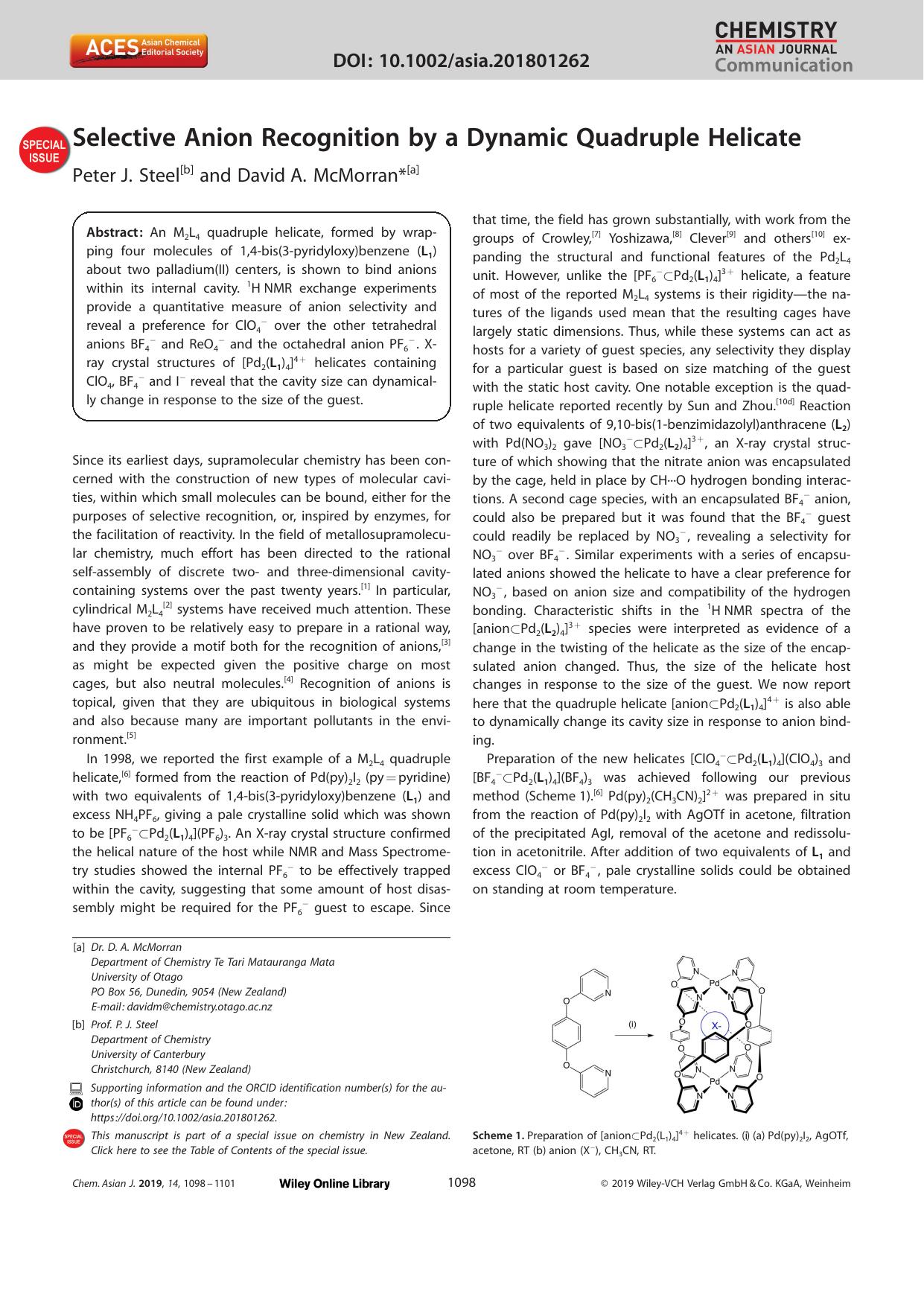 Selective Anion Recognition by a Dynamic Quadruple Helicate by Unknown
