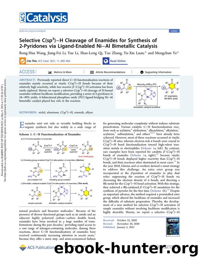 Selective C(sp3)âH Cleavage of Enamides for Synthesis of 2-Pyridones via Ligand-Enabled NiâAl Bimetallic Catalysis by Rong-Hua Wang Jiang-Fei Li Yue Li Shao-Long Qi Tao Zhang Yu-Xin Luan & Mengchun Ye