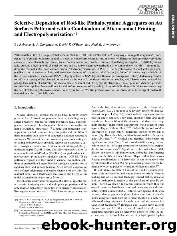Selective Deposition of Rod-like Phthalocyanine Aggregates on Au Surfaces Patterned with a Combination of Microcontact Printing and Electropolymerization by K & W