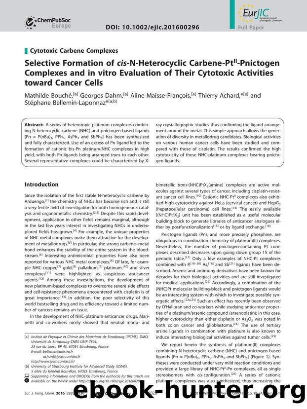 Selective Formation of cis‐N‐Heterocyclic Carbene‐PtII‐Pnictogen Complexes and in vitro Evaluation of Their Cytotoxic Activities toward Cancer Cells by Unknown
