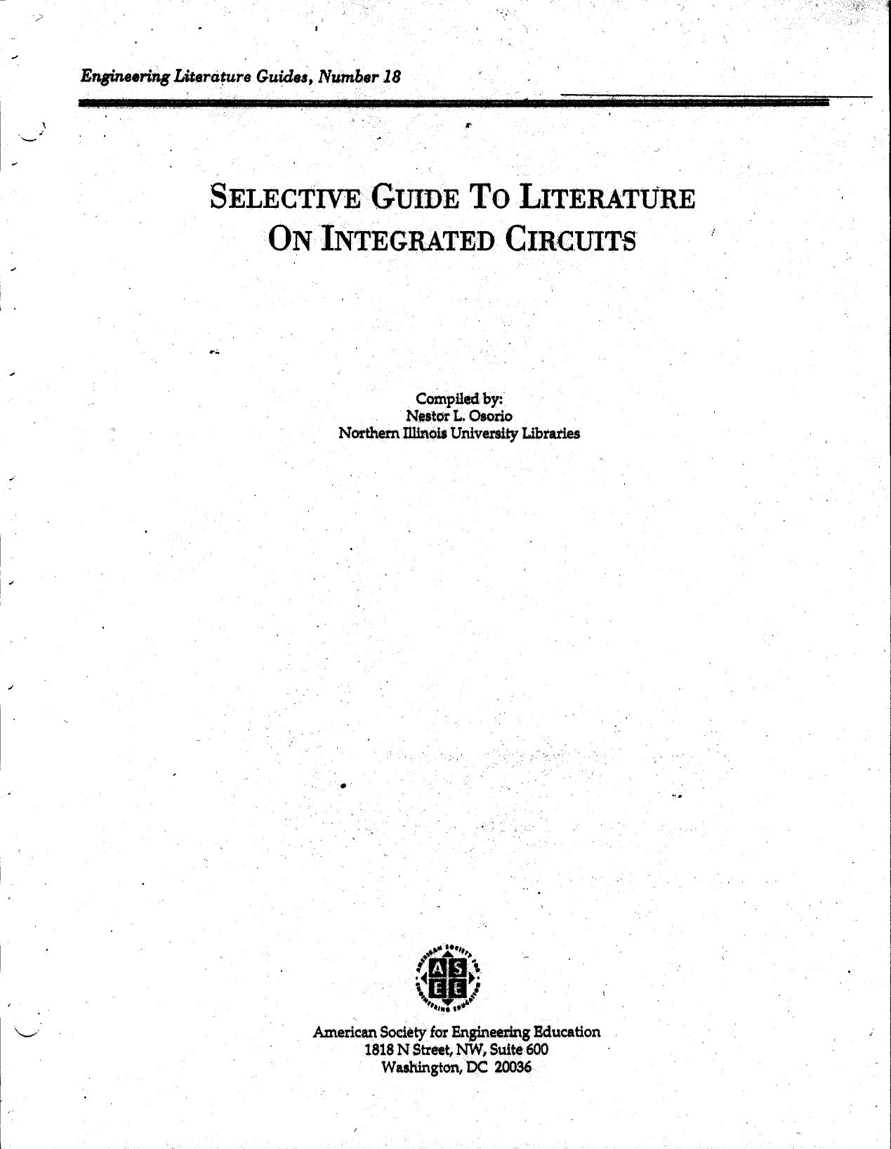 Selective Guide to Literature on Integrated Circuits (Engineering Literature Guides, No. 18) by Nestor L. Osorio (Editor)