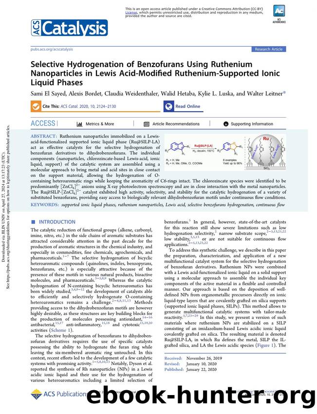 Selective Hydrogenation of Benzofurans Using Ruthenium Nanoparticles in Lewis Acid-Modified Ruthenium-Supported Ionic Liquid Phases by Sami El Sayed Alexis Bordet Claudia Weidenthaler Walid Hetaba Kylie L. Luska & Walter Leitner
