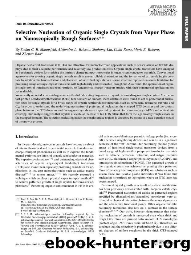 Selective Nucleation of Organic Single Crystals from Vapor Phase on Nanoscopically Rough Surfaces by Unknown