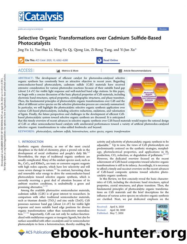 Selective Organic Transformations over Cadmium Sulfide-Based Photocatalysts by Jing-Yu Li Yue-Hua Li Ming-Yu Qi Qiong Lin Zi-Rong Tang & Yi-Jun Xu
