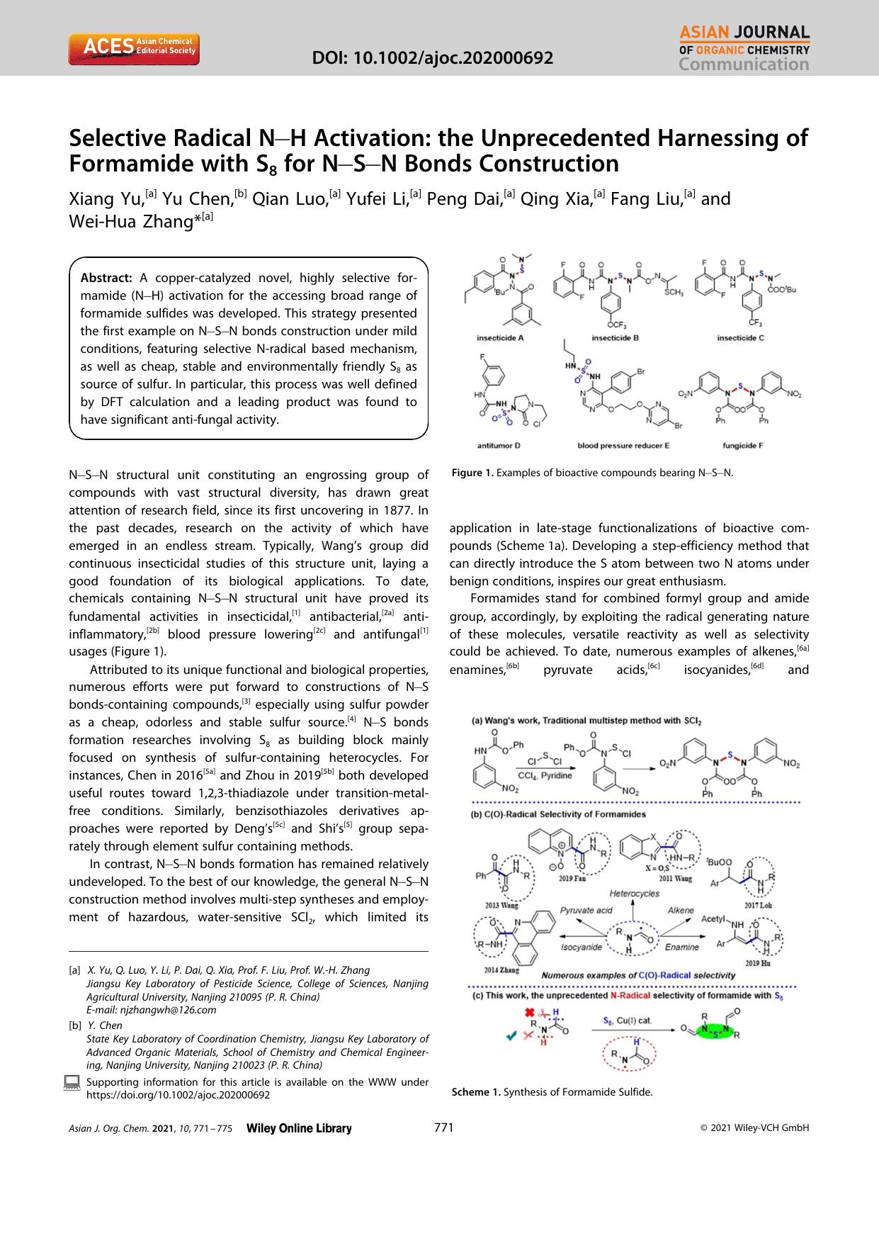 Selective Radical NâH Activation: the Unprecedented Harnessing of Formamide with S8 for NâSâN Bonds Construction by Unknown