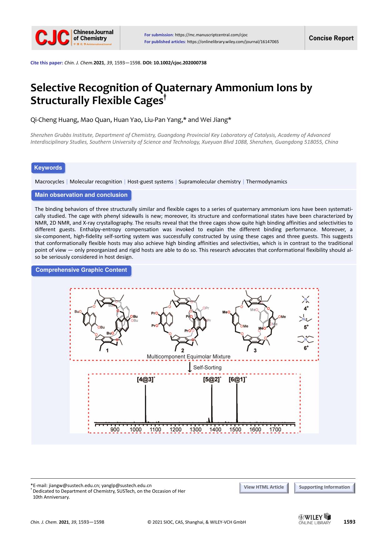 Selective Recognition of Quaternary Ammonium Ions by Struc-turally Flexible Cages by 57156459