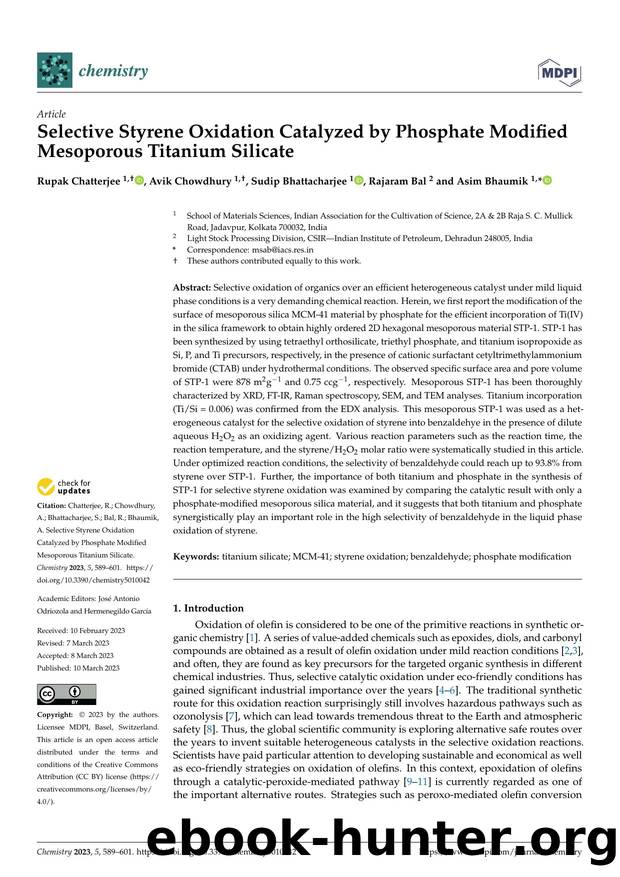 Selective Styrene Oxidation Catalyzed by Phosphate Modified Mesoporous Titanium Silicate by Rupak Chatterjee Avik Chowdhury Sudip Bhattacharjee Rajaram Bal & Asim Bhaumik