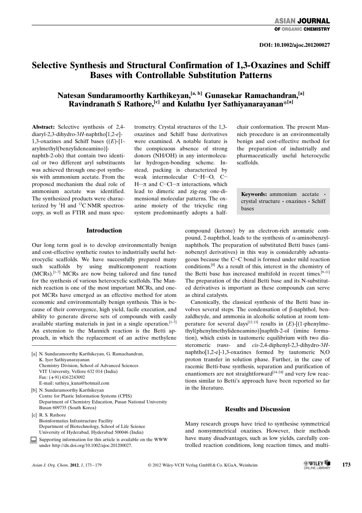 Selective Synthesis and Structural Confirmation of 1,3Oxazines and Schiff Bases with Controllable Substitution Patterns by Unknown