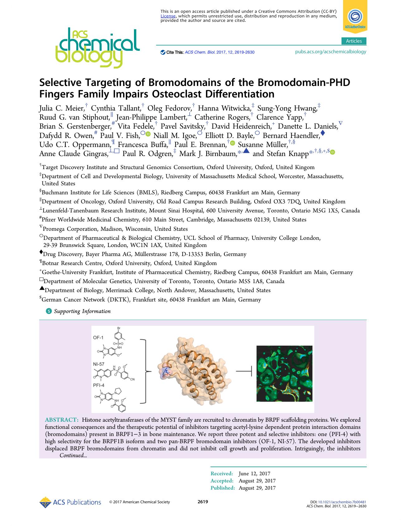 Selective Targeting of Bromodomains of the Bromodomain-PHD Fingers Family Impairs Osteoclast Differentiation by unknow