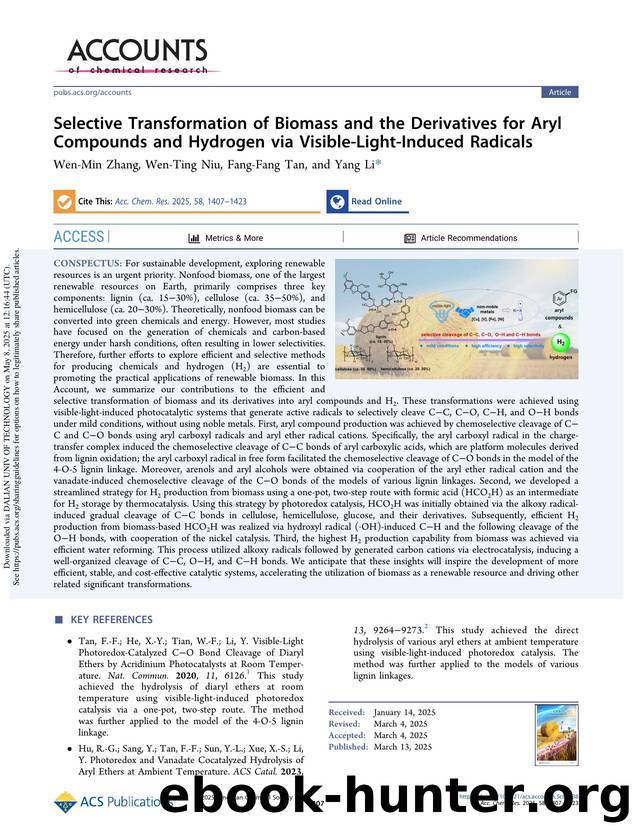 Selective Transformation of Biomass and the Derivatives for Aryl Compounds and Hydrogen via Visible-Light-Induced Radicals by Wen-Min Zhang Wen-Ting Niu Fang-Fang Tan & Yang Li