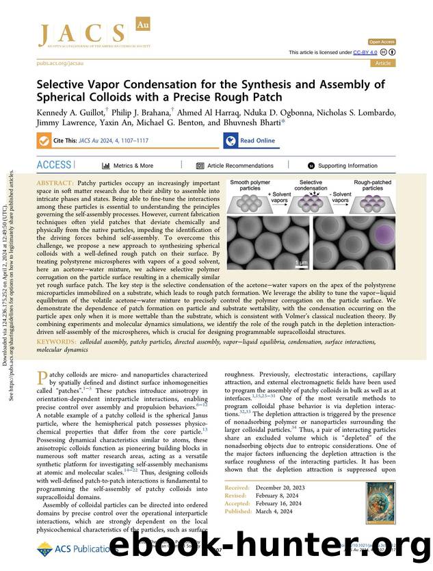 Selective Vapor Condensation for the Synthesis and Assembly of Spherical Colloids with a Precise Rough Patch by unknow