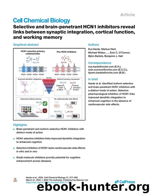 Selective and brain-penetrant HCN1 inhibitors reveal links between synaptic integration, cortical function, and working memory by unknow