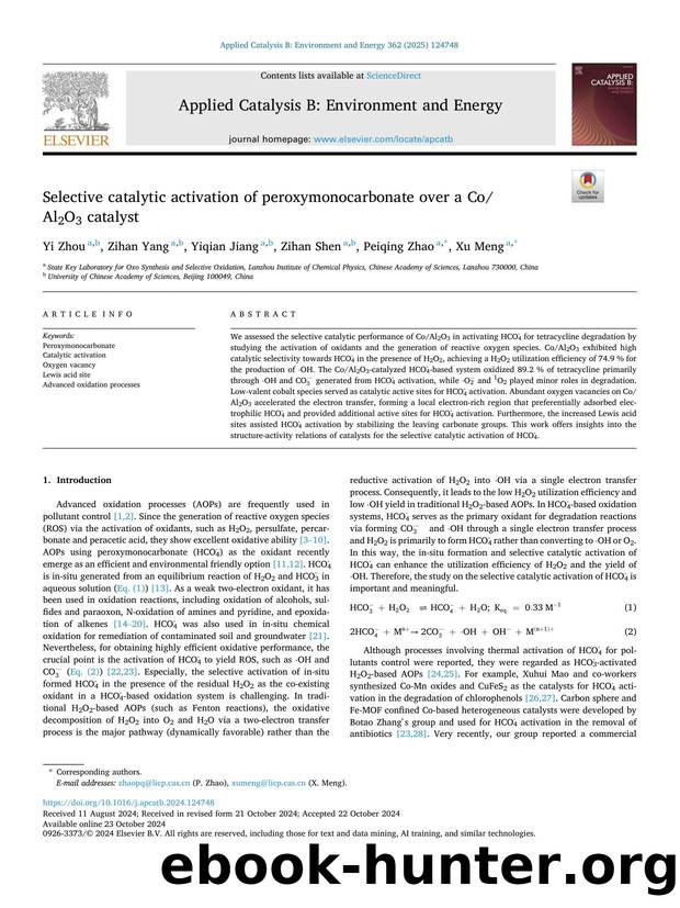 Selective catalytic activation of peroxymonocarbonate over a CoAl2O3 catalyst by Yi Zhou & Zihan Yang & Yiqian Jiang & Zihan Shen & Peiqing Zhao & Xu Meng