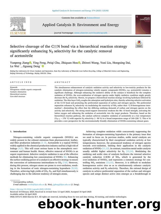 Selective cleavage of the C[tbnd]N bond via a hierarchical reaction strategy significantly enhancing N2 selectivity for the catalytic removal of acetonitrile by unknow
