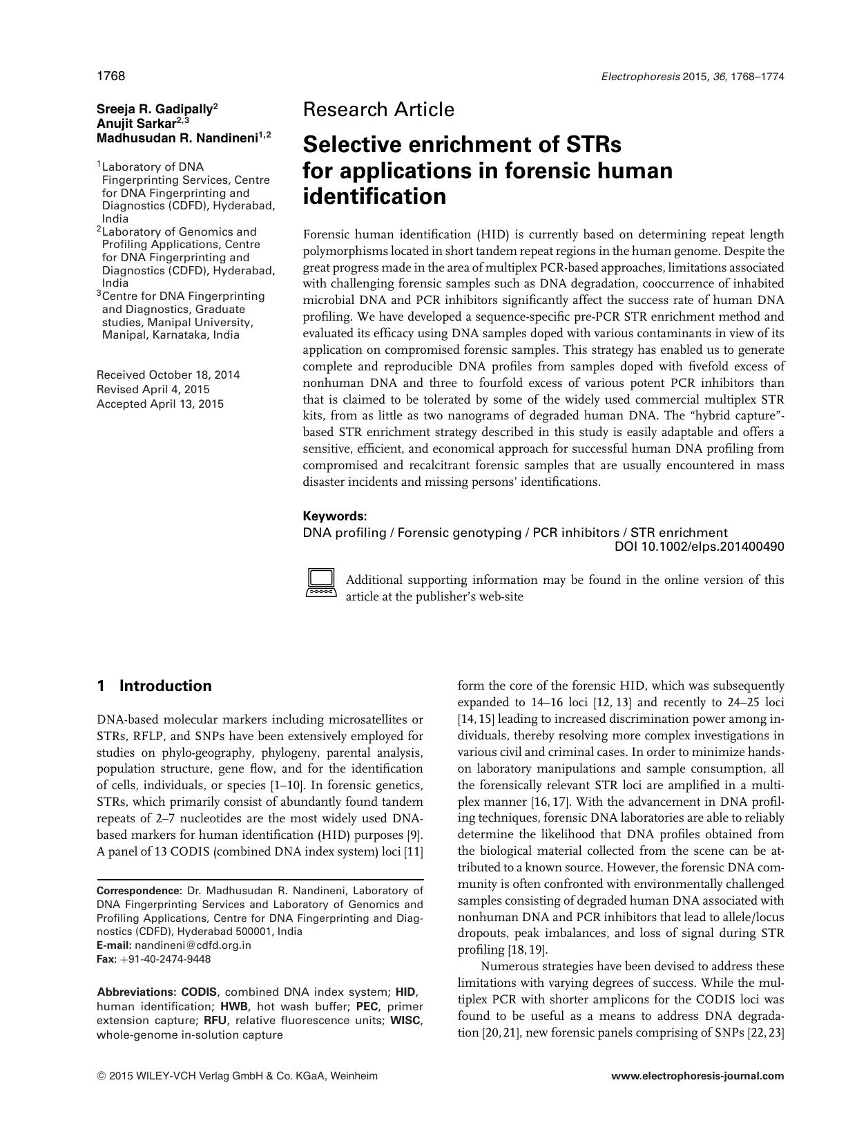Selective enrichment of STRs for applications in forensic human identification by Unknown