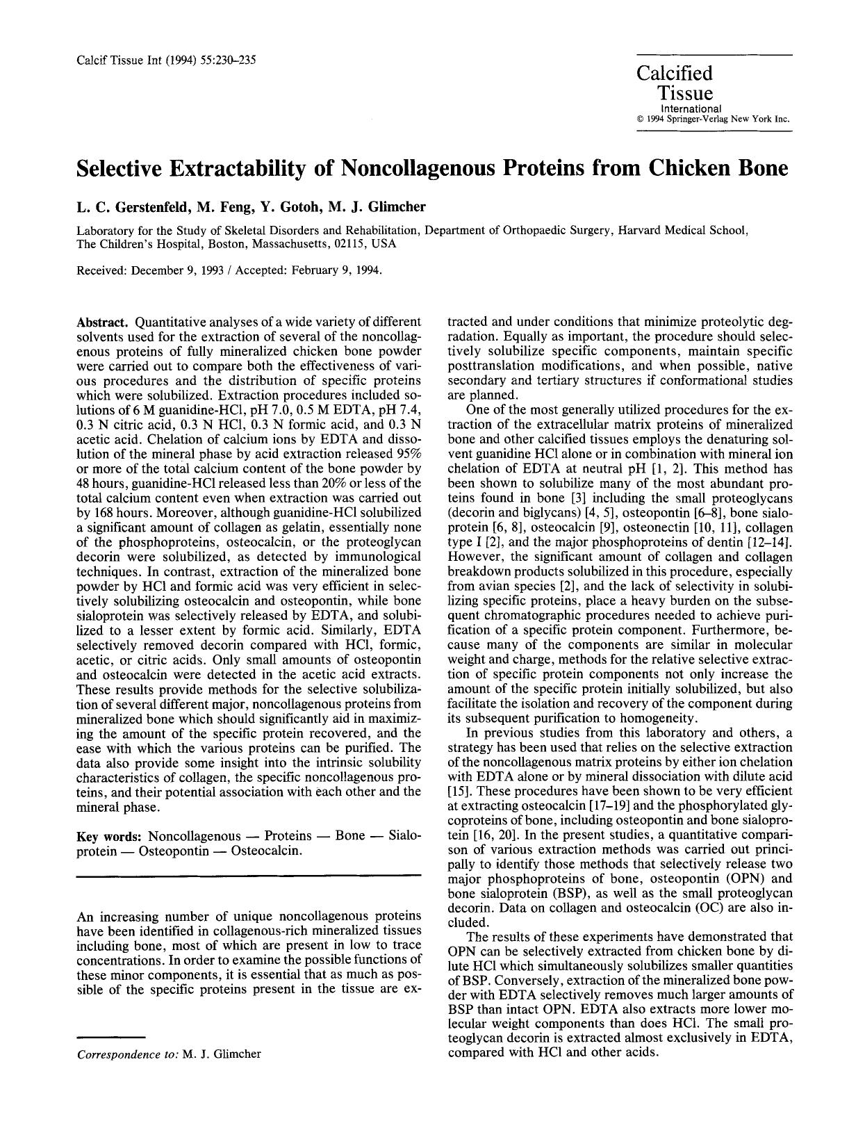 Selective extractability of noncollagenous proteins from chicken bone by Unknown