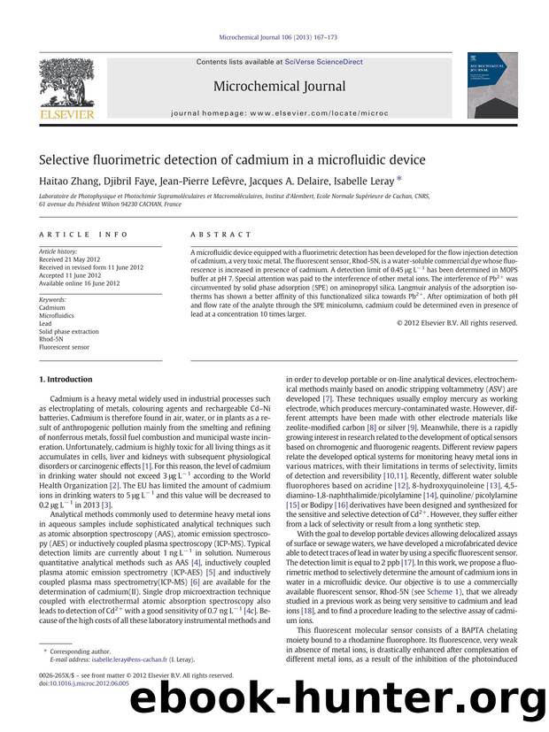 Selective fluorimetric detection of cadmium in a microfluidic device by Haitao Zhang & Djibril Faye & Jean-Pierre Lefèvre & Jacques A. Delaire & Isabelle Leray