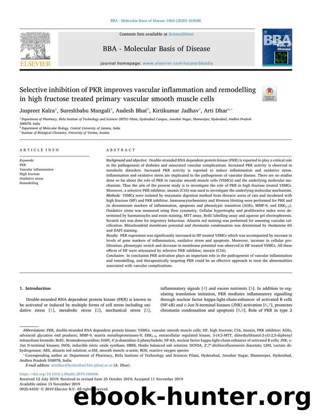Selective inhibition of PKR improves vascular inflammation and remodelling in high fructose treated primary vascular smooth muscle cells by Jaspreet Kalra & Sureshbabu Mangali & Audesh Bhat & Kirtikumar Jadhav & Arti Dhar