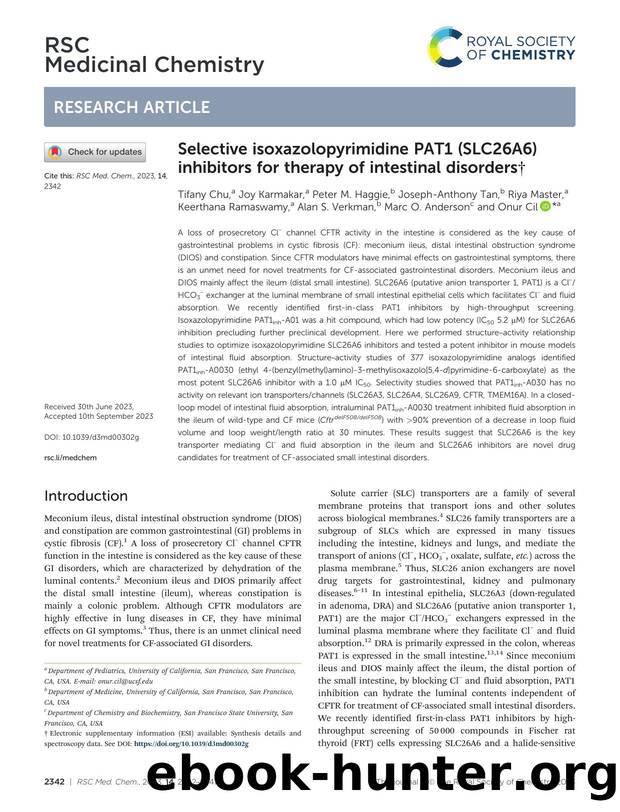Selective isoxazolopyrimidine PAT1 (SLC26A6) inhibitors for therapy of intestinal disorders by unknow