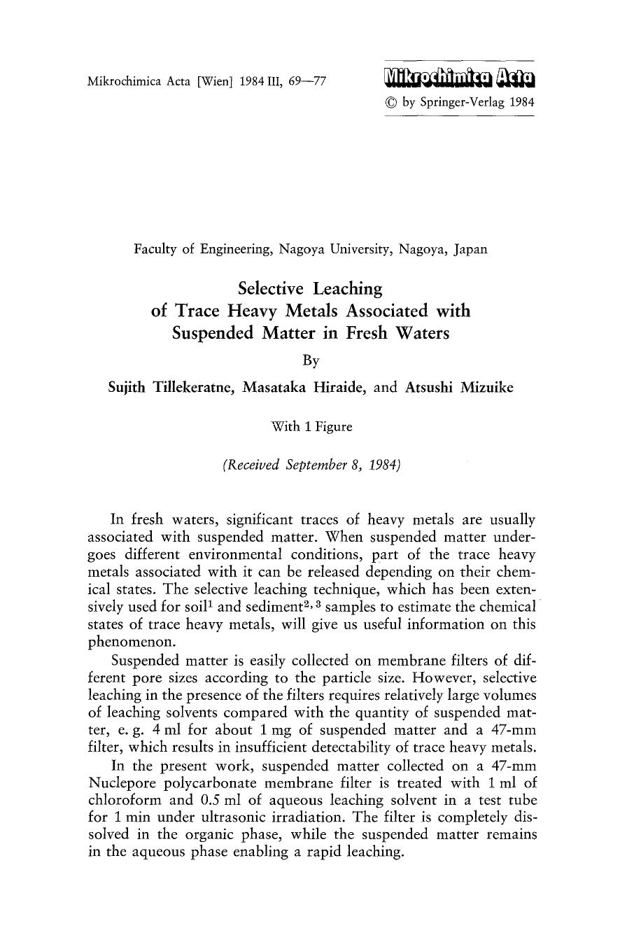 Selective leaching of trace heavy metals associated with suspended matter in fresh waters by Unknown