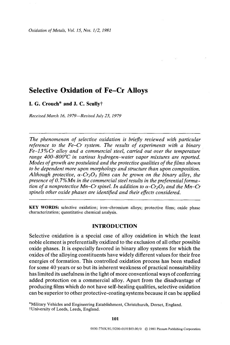 Selective oxidation of Fe-Cr alloys by Unknown
