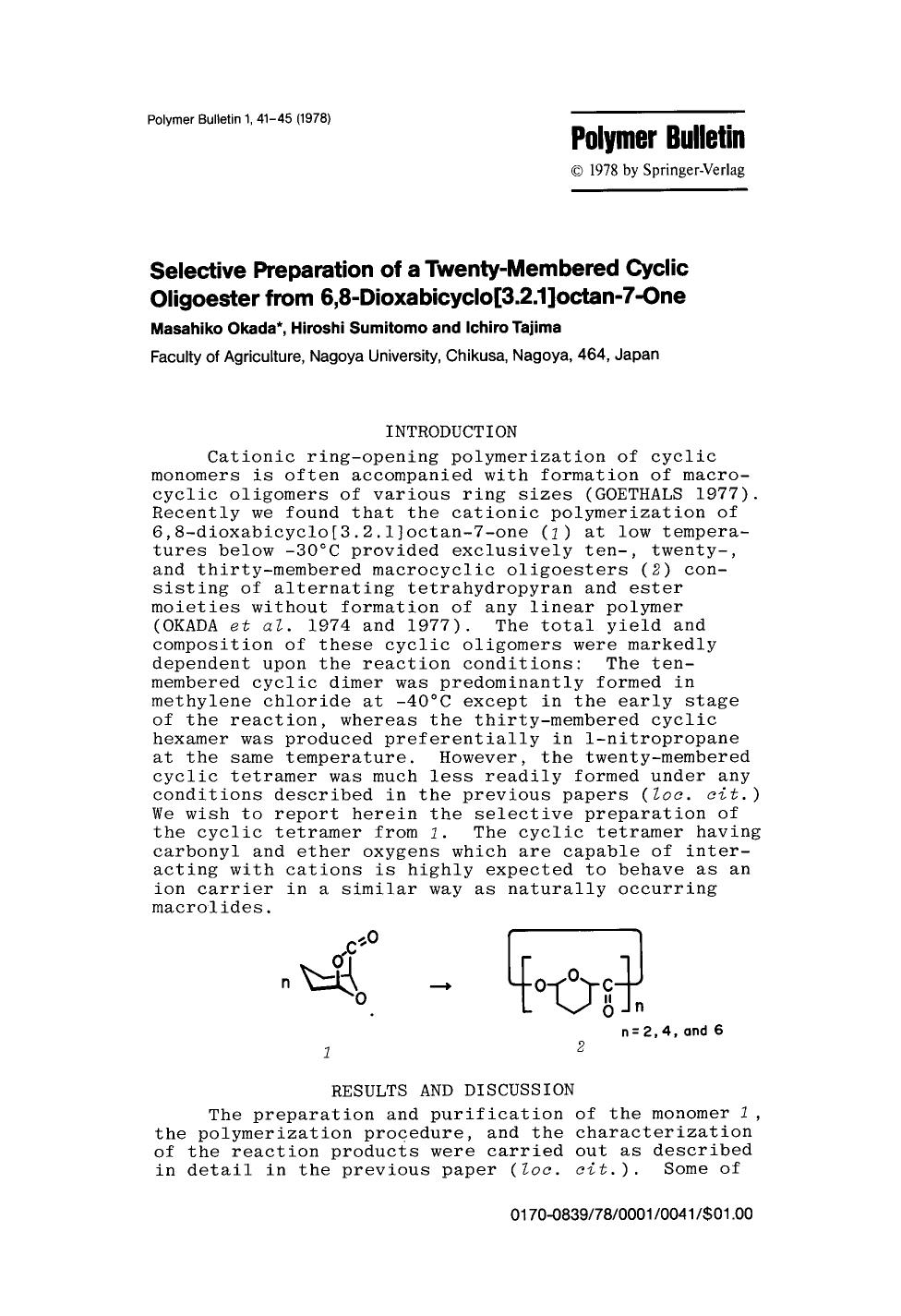 Selective preparation of a twenty-membered cyclic oligoester from 6,8-dioxabicyclo[3.2.1]octan-7-one by Unknown
