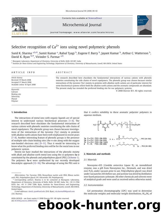 Selective recognition of Ca2+ ions using novel polymeric phenols by unknow