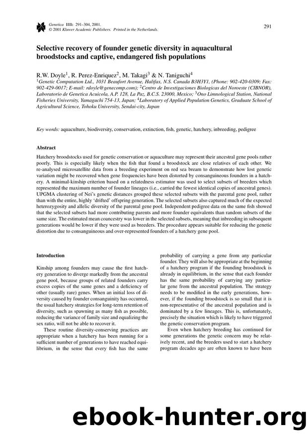 Selective recovery of founder genetic diversity in aquacultural broodstocks and captive, endangered fish populations by Unknown